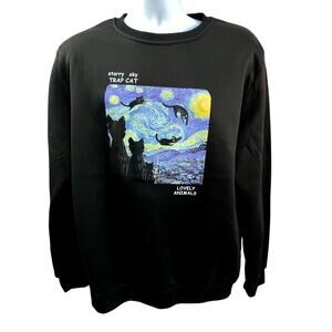Cat Starry Night Van Gogh Cat For Cat Lover Cat Mom Cat Dad Pullover size Large